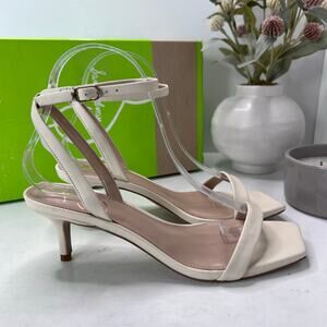 Sam Edelman Rayelle Leather Kitten Heel Sandals Cream Women 6.5M/EU37 Tried On